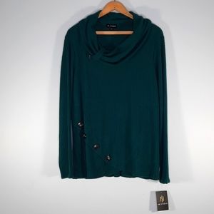 NWT I. N. STUDIO  HUNTER GREEN  cowl neck sweater SZ XL.